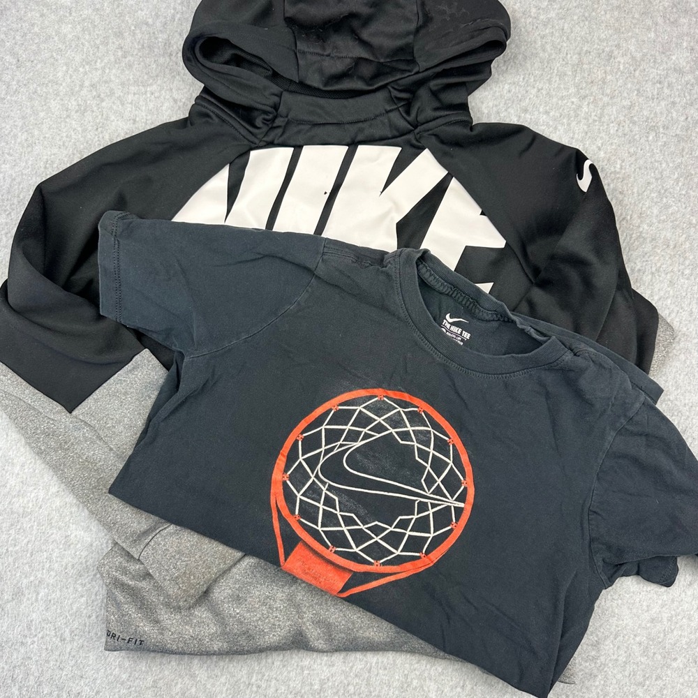 Nike Boys Hoodie and T-Shirt Bundle Black Grey Dri-FIT Size Large Medium